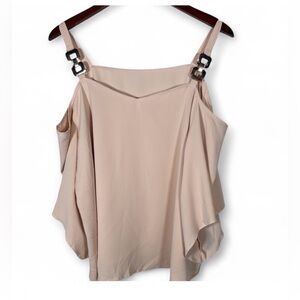 NWOT SHEIN Curve Beige Cold Shoulder Flowy Top Size OXL Buckle Strap